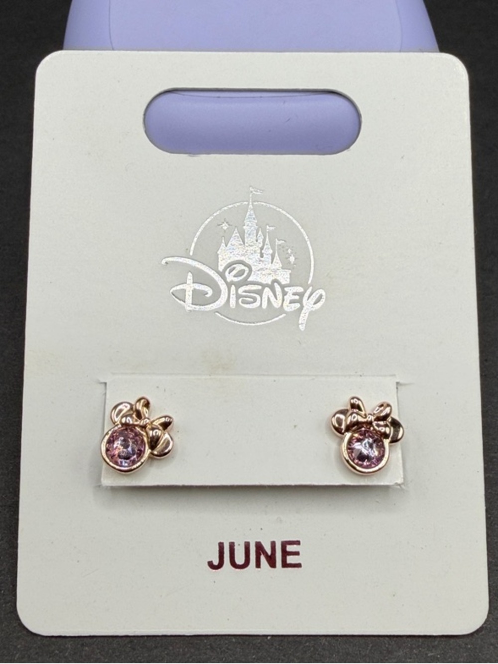 Disney Rose Gold Minnie Mouse Stud Earrings with Pink Stones. NWT